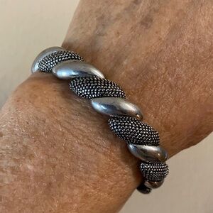 Vintage Silver Tone Chunky Link Bracelet | Textured Pot Metal | 7”